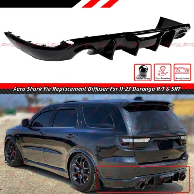 FOR 2011-24 DODGE DURANGO R/T SRT V2 GLOSSY BLACK SHARK FIN REAR BUMPER DIFFUSER