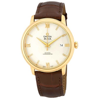 Мужские часы Omega De Ville с коаксиальным автоматическим серебряным циферблатом из коричневой кожи