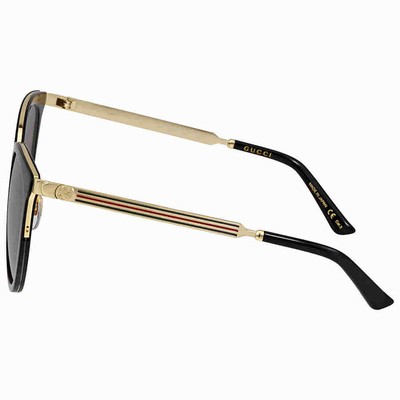 Pre-owned Gucci Grey Gradient Round Ladies Sunglasses Gg0077sk 001 56 Gg0077sk 001 56 In Gray