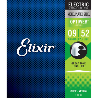 Elixir 19007 Optiweb Electric Guitar Strings - .009-.052 Super Light 7-string