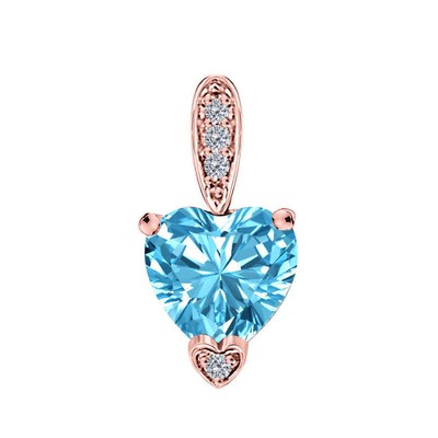 Pre-owned Maulijewels 1.25 Carat Heart Shape Blue Topaz Gemstone And White Diamond Pendant
