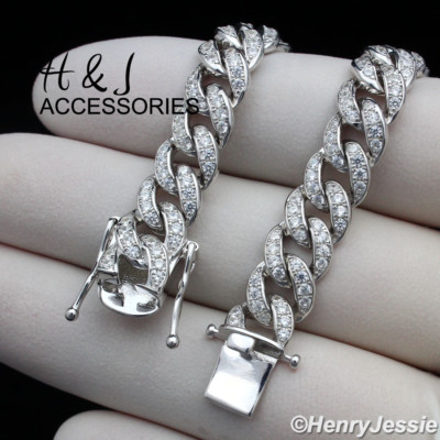 Pre-owned H&j Jewelry 16"men 925 Sterling Silver 8mm Miami Cuban Curb Cz Chain Choker Necklacesn11 In White/colorless,clear