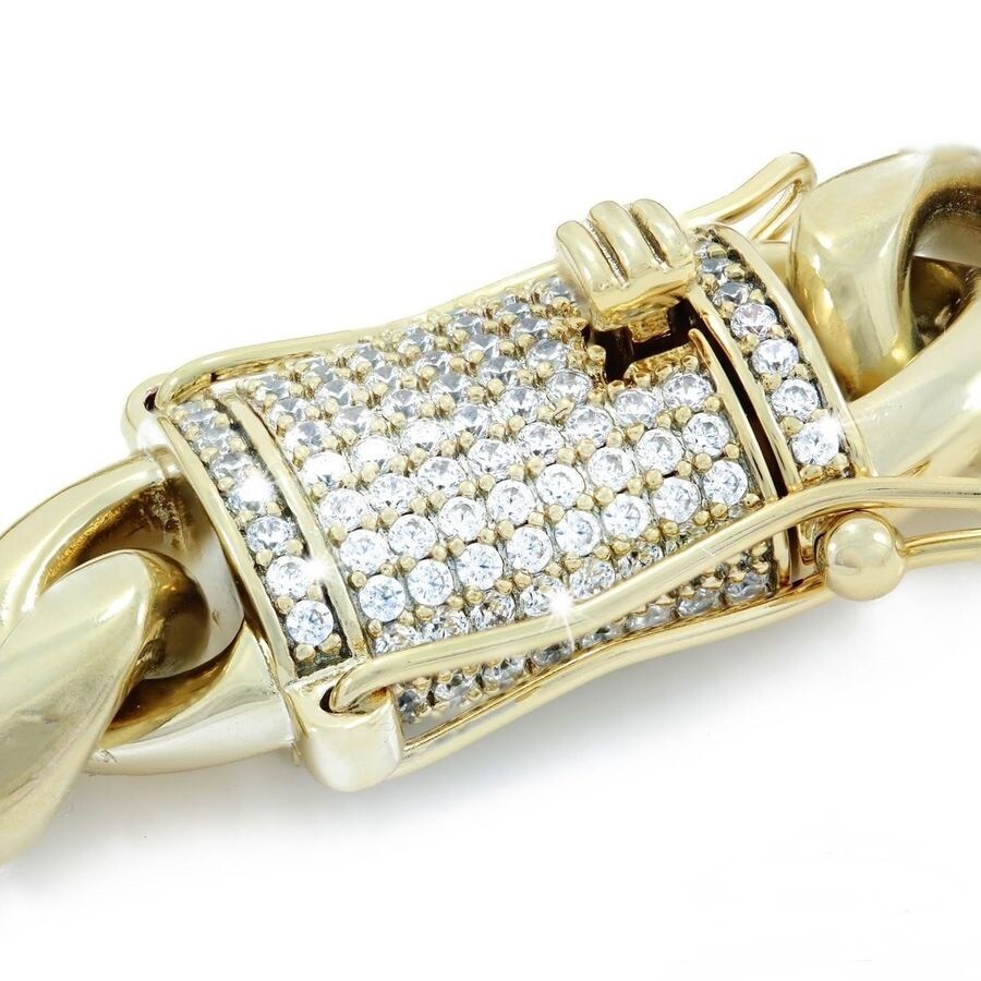 Pre-owned Online0369 0.25cts Rd Cubic Zirconia Mens Miami Cuban Link Bracelet 925 Over Silver In White