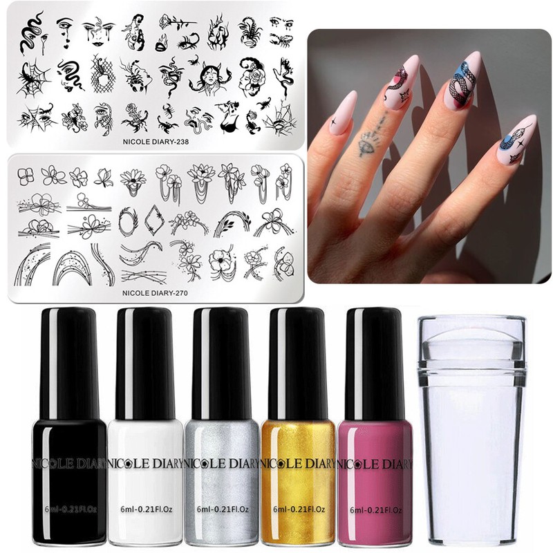NICOLE DIARY Nail Stamping Kit Stamp Plates Nail Polish w/ Stamper Xmas Gift Set