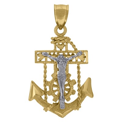 10K Two-Tone Gold Crucifix Anchor Cross Charm Pendant for Women