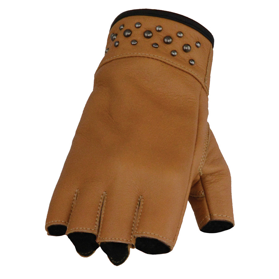 Motorcycle Womens Biker Saddle Tan Soft Leather Fingerless Gel Palm