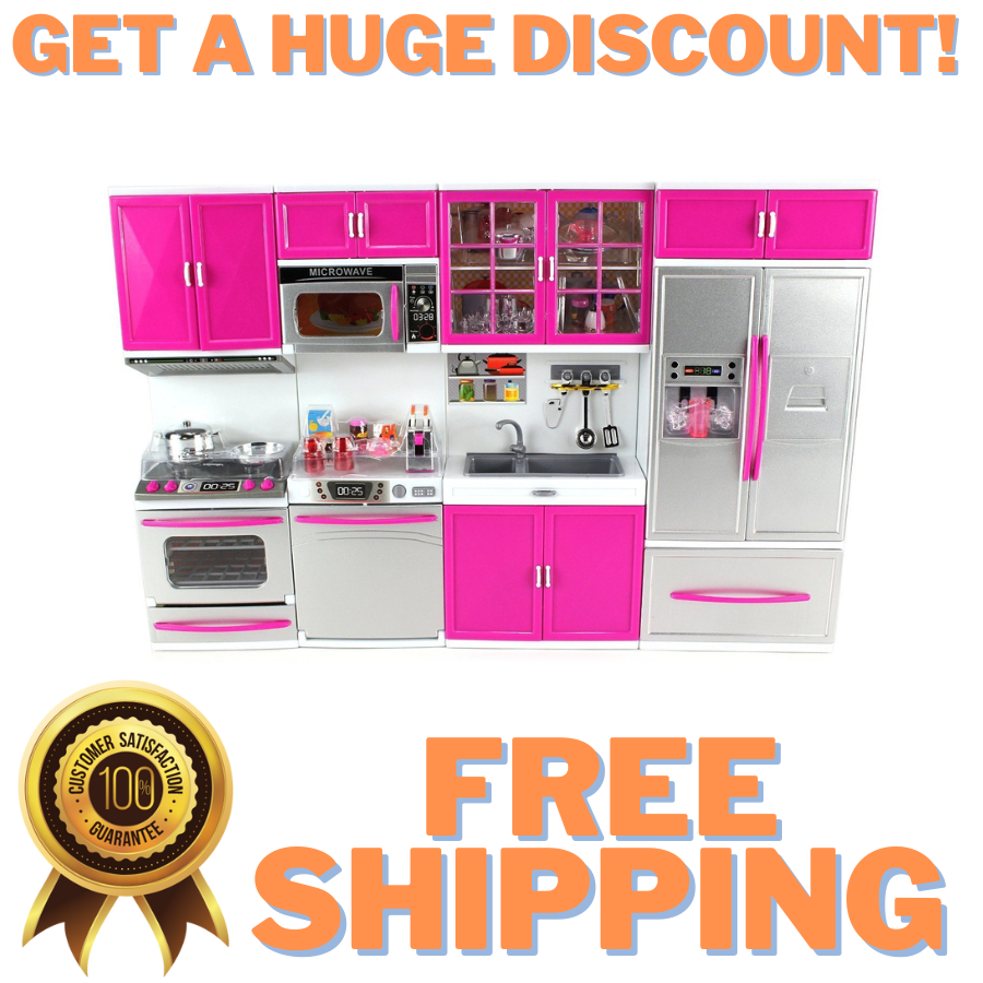 Modern Full Kitchen Cooking Playset Refrigerator Stove Sink Microwave For Kids