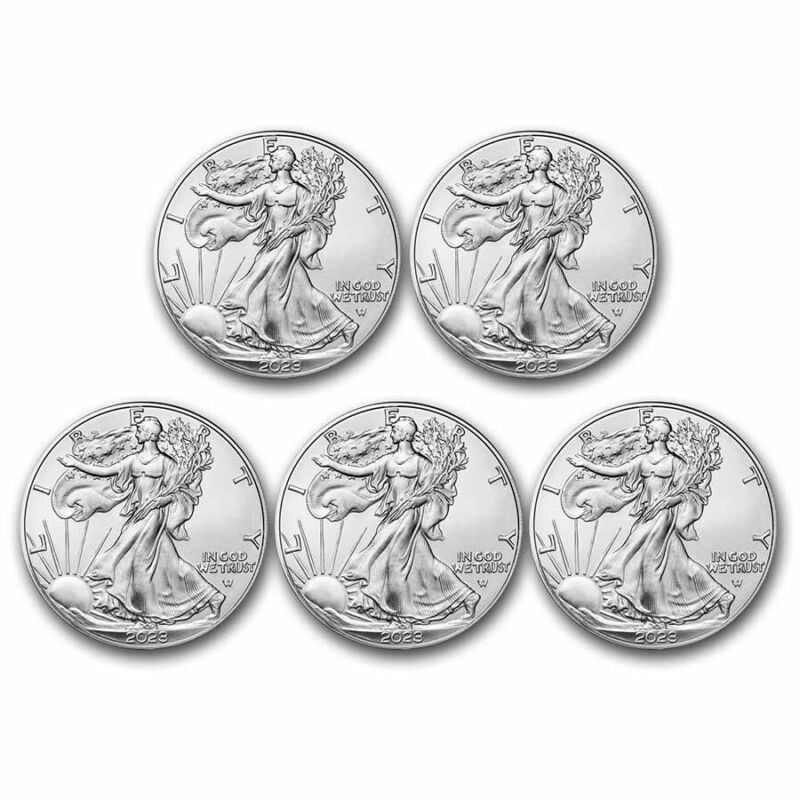 Lot of 5 - 2023 1 oz American Silver Eagle Coin BU