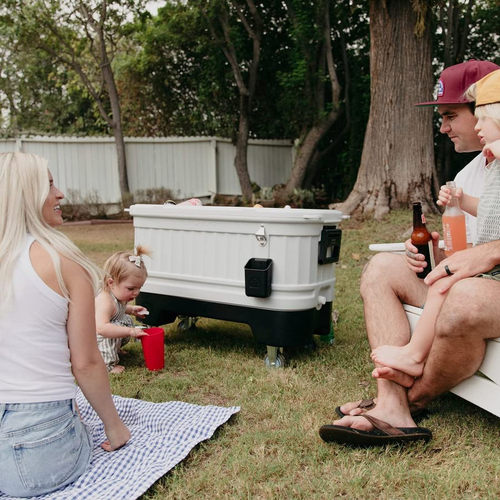 Igloo 125 Qt Party Bar Rolling Cooler with Bottle Opener and Catch Bins