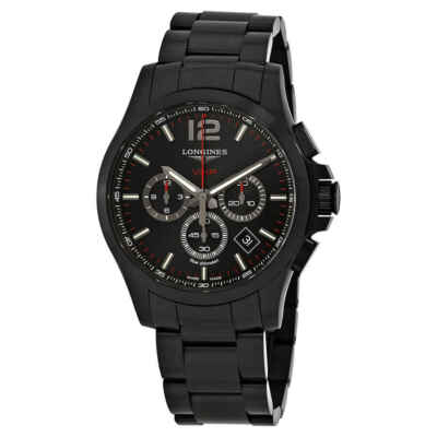 Мужские часы Longines Conquest V.H.P. с хронографом и черным резным циферблатом L37272566