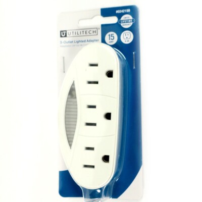 Utilitech, #0242159, 3-Outlet Lighted Adapter, 15 Amp, Ships from USA