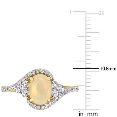 Pre-owned Amour 1 Ct Tgw Ethiopian Yellow Opal, White Sapphire And 1/5 Ct Tw Diamond Oval