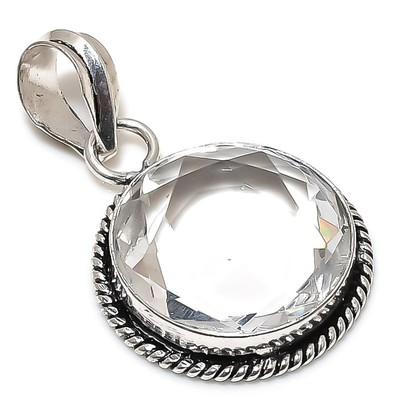 White Topaz Gemstone Silver Plated Pendant Jewelry 2'' Gift for Her