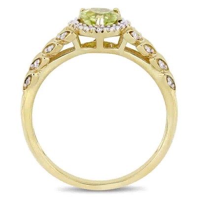 Pre-owned Amour 1/2 Ct Tgw Peridot And Diamond Halo Heart Ring In 10k Yellow Gold In Check Description