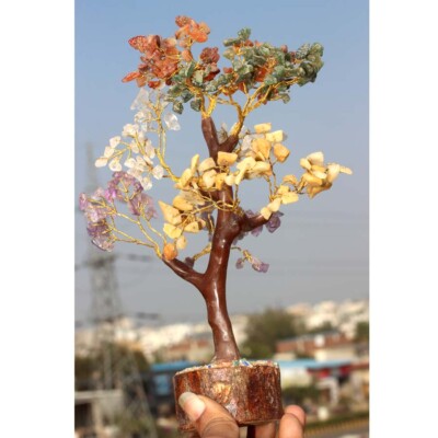 7 Chakra Amethyst+Citrine+Carnelian Golden Branches Bonsai Tree Decor 10.5'' MJ