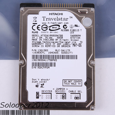 Free shiping Hitachi 60 GB HDD 2.5'' 8 MB 5400 RPM HTS541060G9AT00 IDE Hard Disk