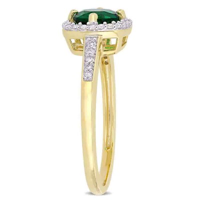 Pre-owned Amour 4/5 Ct Tgw Created Emerald And 1/7 Ct Tw Diamond Halo Ring In 10k Yellow In Check Description