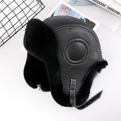Winter Men's 100% Real Rex Raabit Fur Bomber Hat Ushanka Cap Trapper Russian