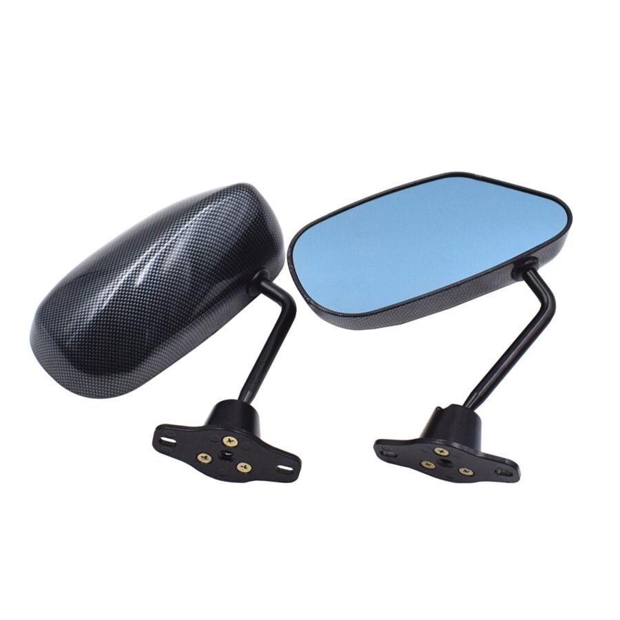 Pair F1 Style Carbon Fiber racing side mirror wide angle lens Manual Adjustment