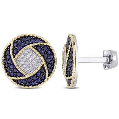 2CT Round Lab Created Sapphire Men's Fashion Cufflinks 14k Two Tone Gold Plated
