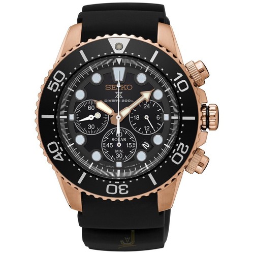 Pre-owned Seiko Ssc618p1 Prospex Chronograph Watch Sea Solar Diver 200m Rubber Rose Gold