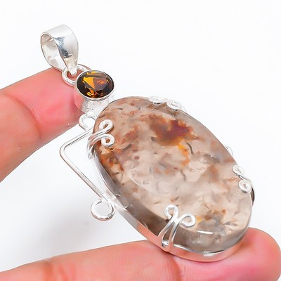 African Moss, Topaz Gemstone Handmade 925 Sterling Silver Jewelry Pendant 2.56''
