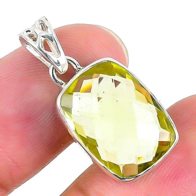 Natural Citrine Art Deco November Birth Birthday Pendant Jewelry Solid Silver