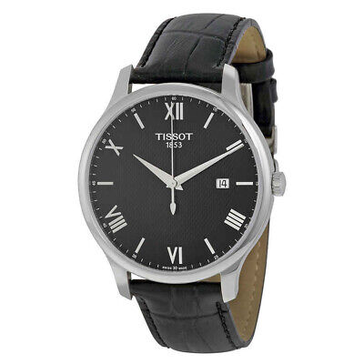 New Tissot Tradition Black Dial Black Leather 41mm Men's Watch T0636101605800
