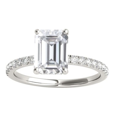 Pre-owned Maulijewels 2.30 Carat Emerald Cut Moissanite And Natural Round Diamond In White