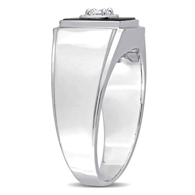 Pre-owned Amour 2 1/3 Ct Tgw Square Black Onyx And 1/6 Ct Tw Diamond Men's Ring In In White