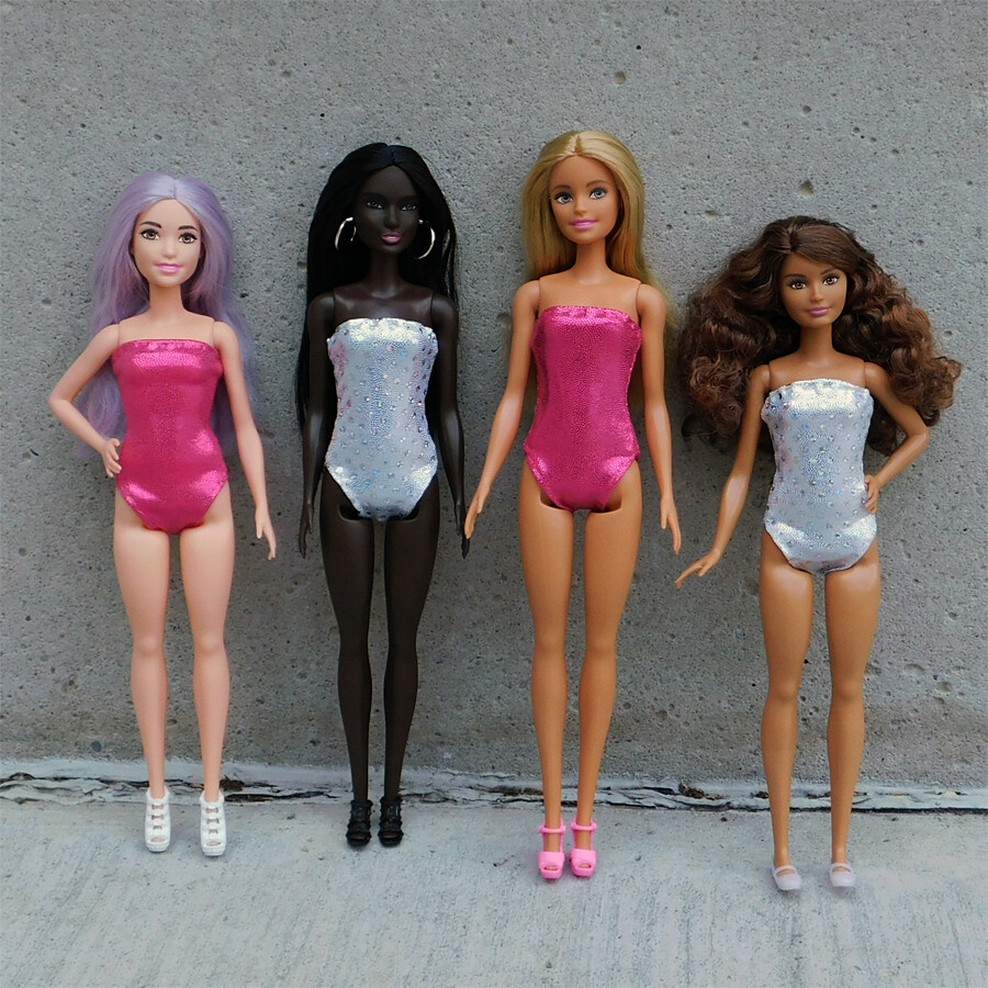 Pink Sparkly Swimsuit for Barbie - One Piece Pink Strapless Doll Bathing Suit
