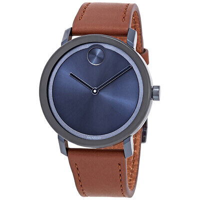 Pre-owned Movado Bold Brown Leather Mens Watch 3600520