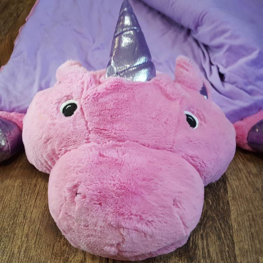 TWO Rare Kids Plush Animal Slumber Sleeping Bag Soft Fur Rainbow Tie Dye Unicorn