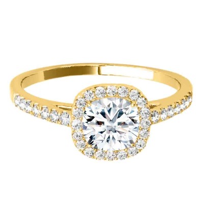 Pre-owned Maulijewels 1.25 Carat Cushion Cut Halo Diamond Moissanite Engagement Ring In In Yellow