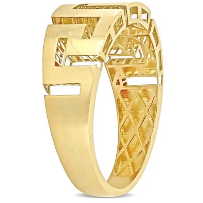 Pre-owned Amour Men's Greek Key Design Ring In 14k Yellow Gold
