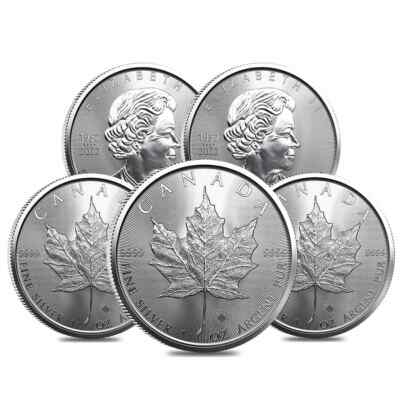 Lot of 5 - 2023 1 oz Canadian Silver Maple Leaf .9999 Fine $5 Coin BU