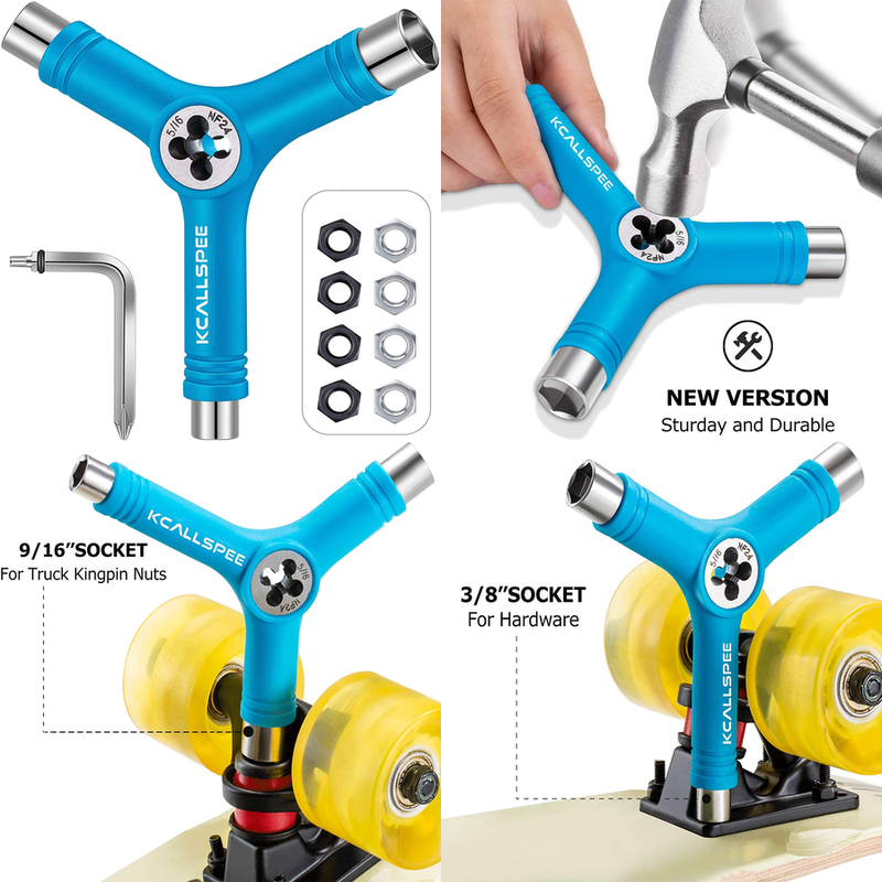 Skateboard Tool, Y Skate Tool and Allen Key with Cross Screwdriver Head and 8PCS