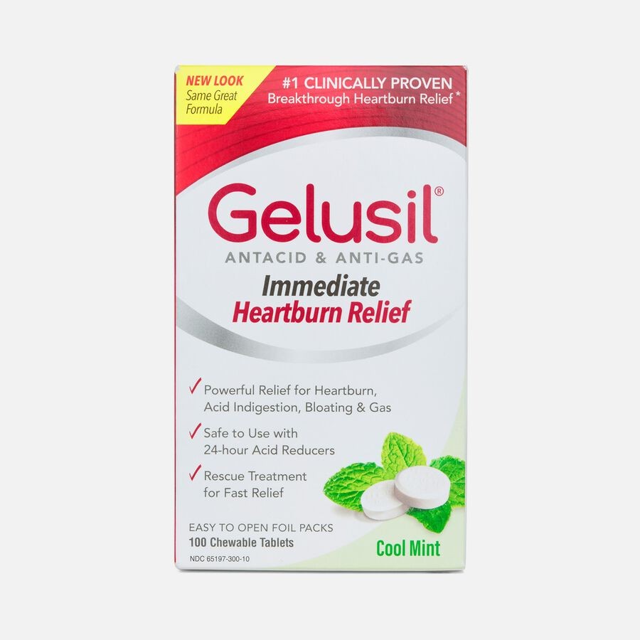 Gelusil Antacid & Anti Gas Heartburn Cool Mint Chewable Tablets 100 ct 12 Pack