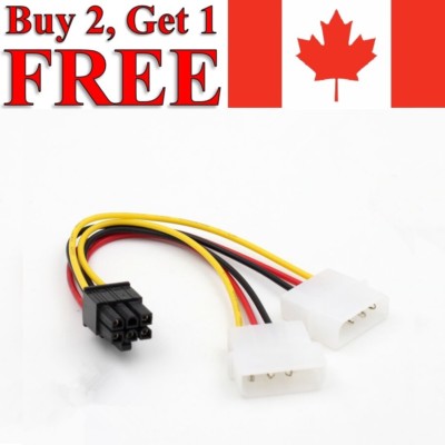 4-Pin IDE Dual Molex to 6-Pin PCI-E Express Power Adapter Cable Cord PC Splitter