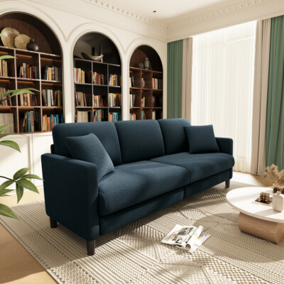 Modern Sofa Couch, 83" Velvet 3 Seater Sofa with Thick Cushions & 2 Pillows