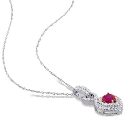 Pre-owned Amour Heart Shape Ruby And 1/3 Ct Tw Diamond Infinity Pendant With Chain In 14k In Check Description