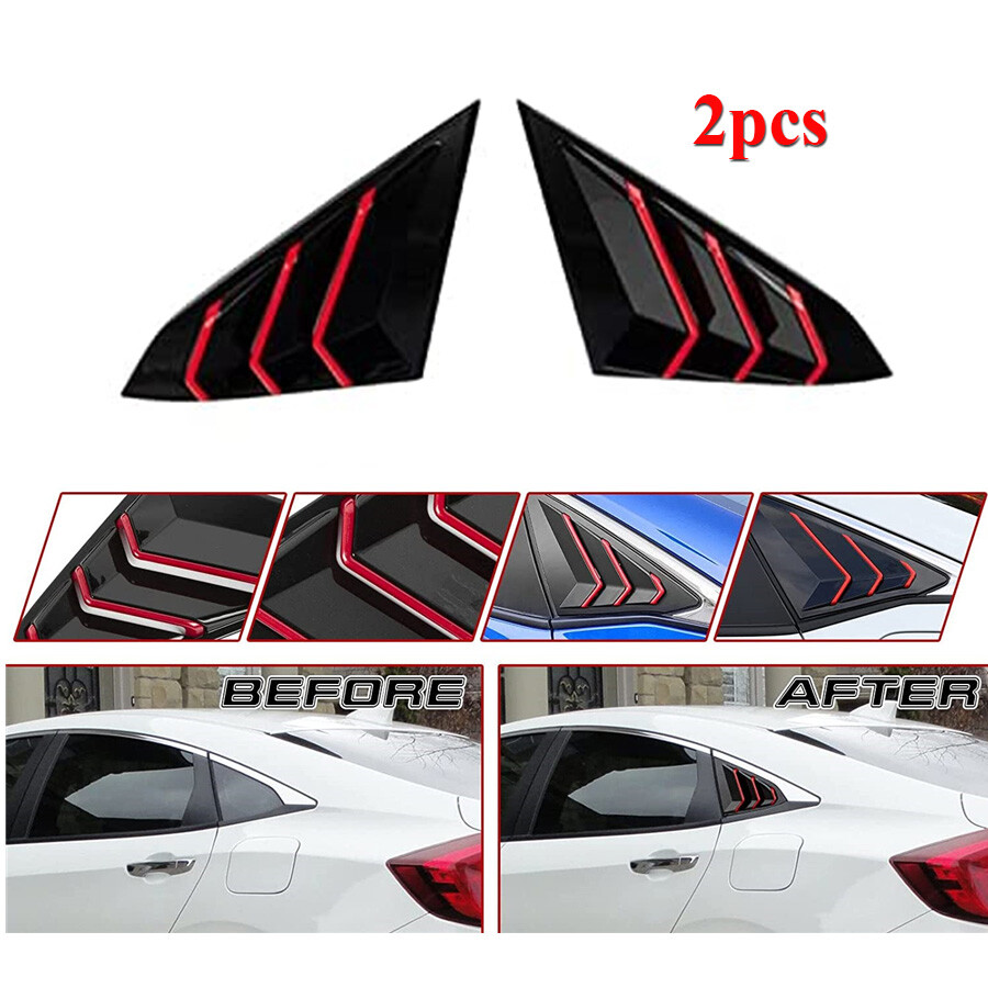 2pcs Air Vent Window Louver Cover Black w/Red Edge For 2016-21 Honda Civic Sedan