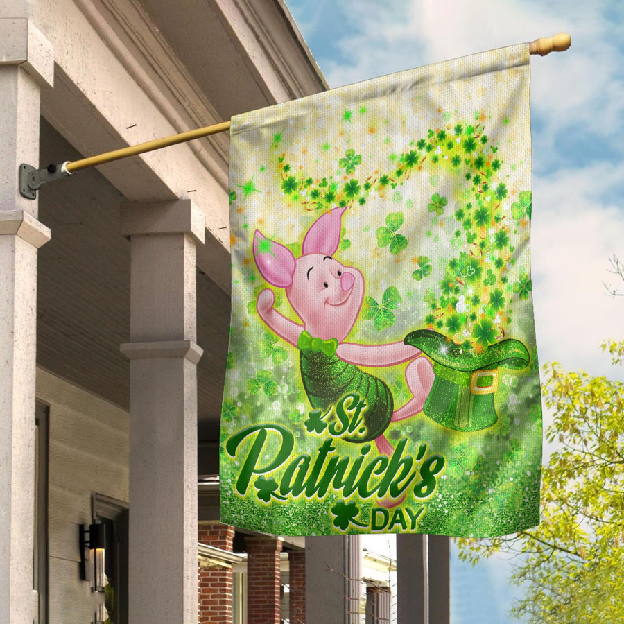 Piglet Happy St Patrick's Day Shamrock Clovers Lucky Vibes GOC HOUSE FLAG