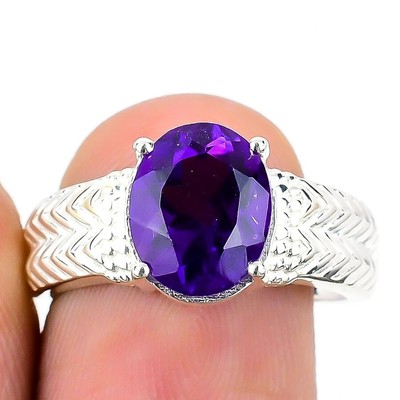 Amethyst Gemstone Solid Sterling Silver Statement February Birth Wife Ring US 8