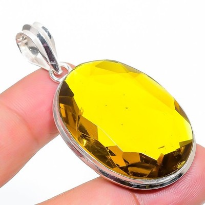 Citrine Oval Shape Gemstone Pendant Statement Handmade Beautiful Jewelry 1.9"