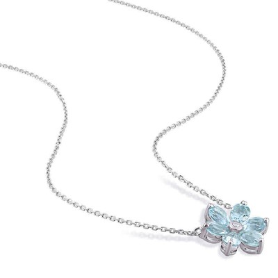 Pre-owned Amour 2 3/8 Ct Tgw Aquamarine And Diamond Accent Floral Pendant With Chain In In White