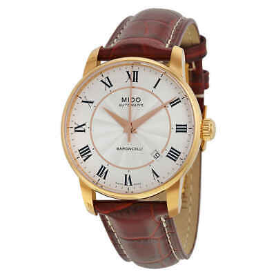 Pre-owned Mido Baroncelli Silver Dial Brown Leather Men's Watch M86002218