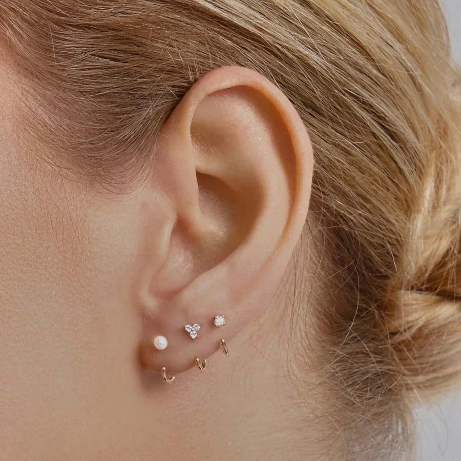14k Gold 0.070 Ct. Stay Close Trinity Hoop Earrings ? Elegant & Timeless Design - Picture 4 of 10
