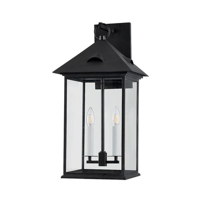 Troy Lighting Corning 2 Light 28'' Exterior Sconce, Forged Iron/Clear - B4928-FOR