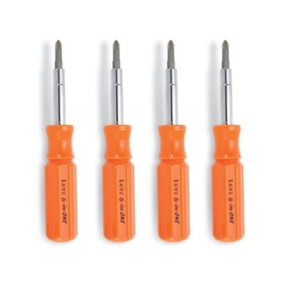 Lutz 6-in-One Pocket Size Orange Screwdriver, 26030 (Pack of 4)